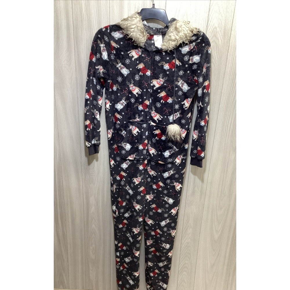 SECRET TREASURES Women's (Size M 8/10) One Piece Hooded Pajama Christmas